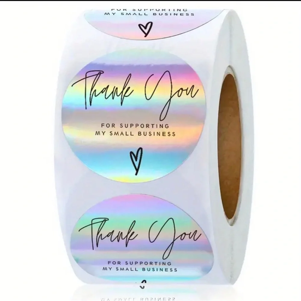 50 pcs Rainbow Laser Thank You for Buying Decorative Self-Adhesive Stickers